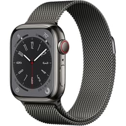Apple Watch (Series 8) 2022 GPS + Cellular 41 mm - Roestvrij staal Grijs - Milanees bandje Grijs
