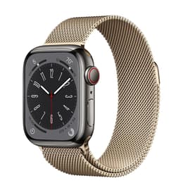 Apple Watch (Series 7) 2021 GPS 45 mm - Roestvrij staal Grijs - Milanees bandje Goud