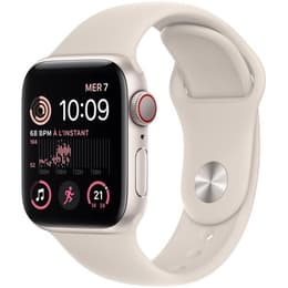 Apple Watch (Series SE) 2022 GPS + Cellular 44 mm - Aluminium Sterrenlicht - Sportbandje Wit