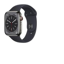 Apple Watch (Series 8) 2022 GPS + Cellular 45 mm - Roestvrij staal Grijs - Sportbandje Zwart