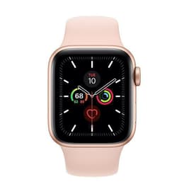 Apple Watch (Series 5) 2019 GPS 44 mm - Aluminium Goud - Geweven sportbandje Roze