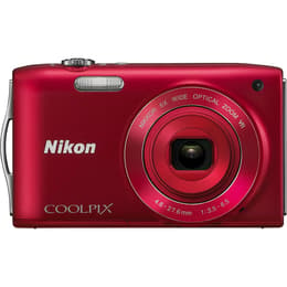Compactcamera S3300 - Rood + Nikon Nikkor 6X Wide Optical Zoom VR Lens 26-156mm f/3.3-6.5 f/3.3-6.5