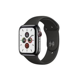 Apple Watch (Series 5) 2019 GPS + Cellular 44 mm - Roestvrij staal Zilver - Sportbandje Zwart
