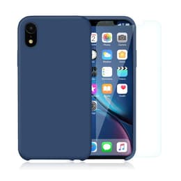 Hoesje iPhone XR en 2 beschermende schermen - Silicone - Kobaltblauw