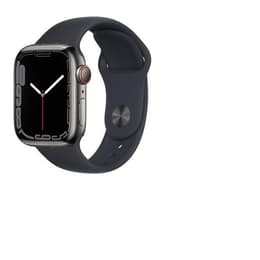 Apple Watch (Series 7) 2021 GPS + Cellular 45 mm - Roestvrij staal Grafiet - Sportbandje Zwart