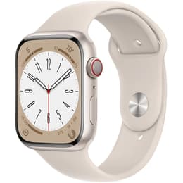 Apple Watch (Series 8) 2022 GPS + Cellular 45 mm - Aluminium Sterrenlicht - Sportbandje Wit
