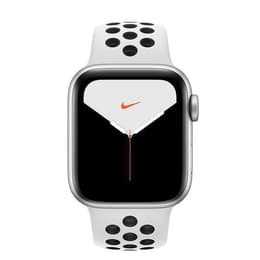 Apple Watch (Series 4) 2018 GPS 44 mm - Aluminium Zilver - Nike sport armband Wit/Zwart