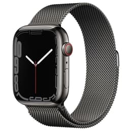 Apple Watch (Series 7) 2021 GPS + Cellular 45 mm - Roestvrij staal Grafiet - Milanees bandje Grijs