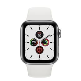 Apple Watch (Series 5) 2019 GPS + Cellular 40 mm - Roestvrij staal Zilver - Sport armband Wit