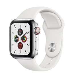 Apple Watch (Series 5) 2019 GPS + Cellular 40 mm - Roestvrij staal Zilver - Sport armband Wit