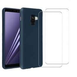 Hoesje Galaxy A8 (2018) en 2 beschermende schermen - Silicone - Blauw