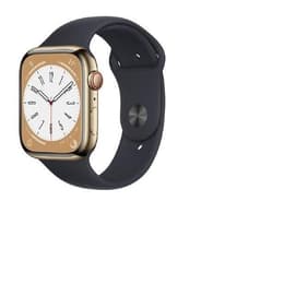 Apple Watch (Series 8) 2022 GPS + Cellular 41 mm - Roestvrij staal Goud - Sportbandje Zwart