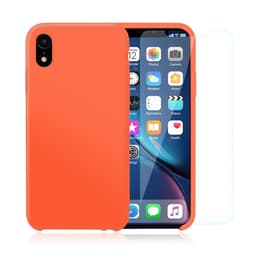 Hoesje iPhone XR en 2 beschermende schermen - Silicone - Oranje