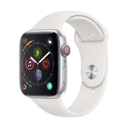 Apple Watch (Series 4) 2018 GPS + Cellular 44 mm - Roestvrij staal Zilver - Sport armband Wit