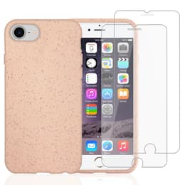 Hoesje iPhone SE (2022/2020)/8/7/6/6S en 2 beschermende schermen - Natuurlijk materiaal - Roze