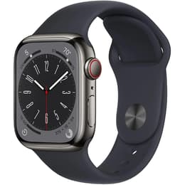 Apple Watch (Series 8) 2022 GPS + Cellular 41 mm - Roestvrij staal Grijs - Sportbandje Grijs