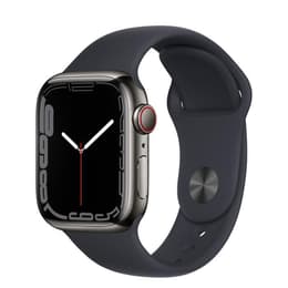 Apple Watch (Series 7) 2021 GPS 41 mm - Roestvrij staal Zwart - Sportbandje Zwart
