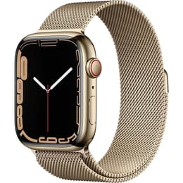 Apple Watch (Series 7) 2021 GPS + Cellular 45 mm - Roestvrij staal Goud - Milanees bandje Goud