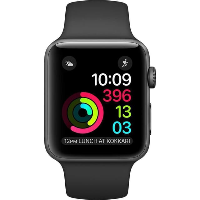 Apple Watch (Series 2) 2016 42 mm - Aluminium Spacegrijs - Armband Sport armband Zwart