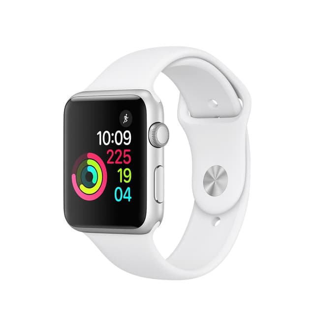 Apple Watch (Series 2) 42 mm - Roestvrij staal Zilver - Armband Sportband Wit