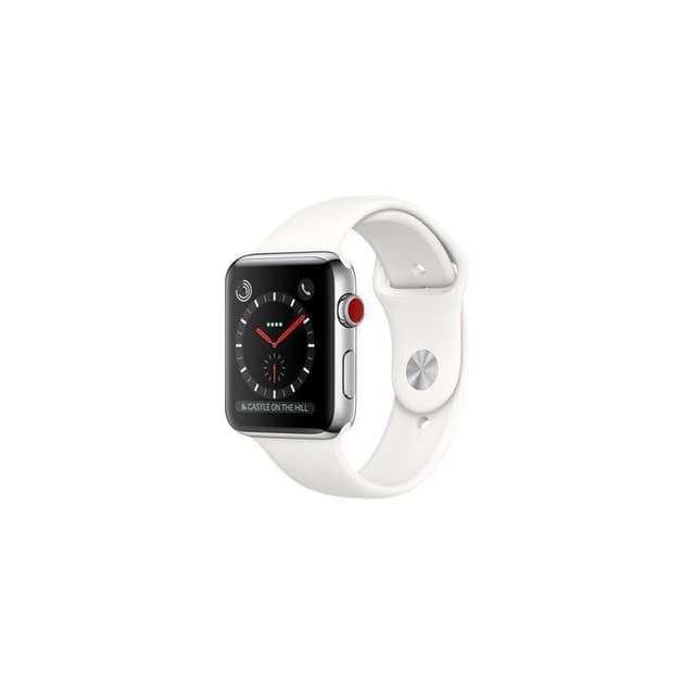 Apple Watch (Series 3) 2017 42 mm - Roestvrij staal Zilver - Armband Sport armband Wit