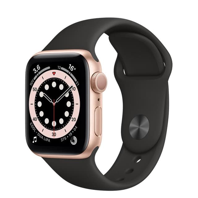 Apple Watch (Series 4) September 2018 44 mm - Aluminium Goud - Armband Sport armband Zwart