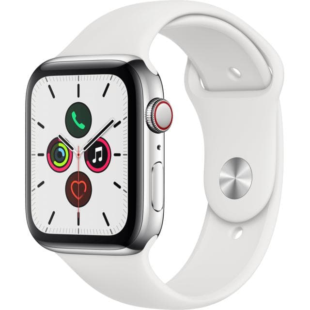Apple Watch (Series 5) GPS + Cellular 44 mm - Aluminium Zilver - Sport armband Wit
