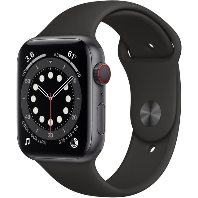 Apple Watch (Series 6) September 2020 44 mm - Aluminium Spacegrijs - Armband Sport armband Zwart